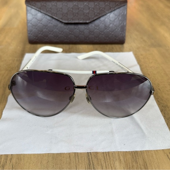 Gucci White Frame Gradient Lens Aviator Mens Sunglasses - Picture 4 of 12